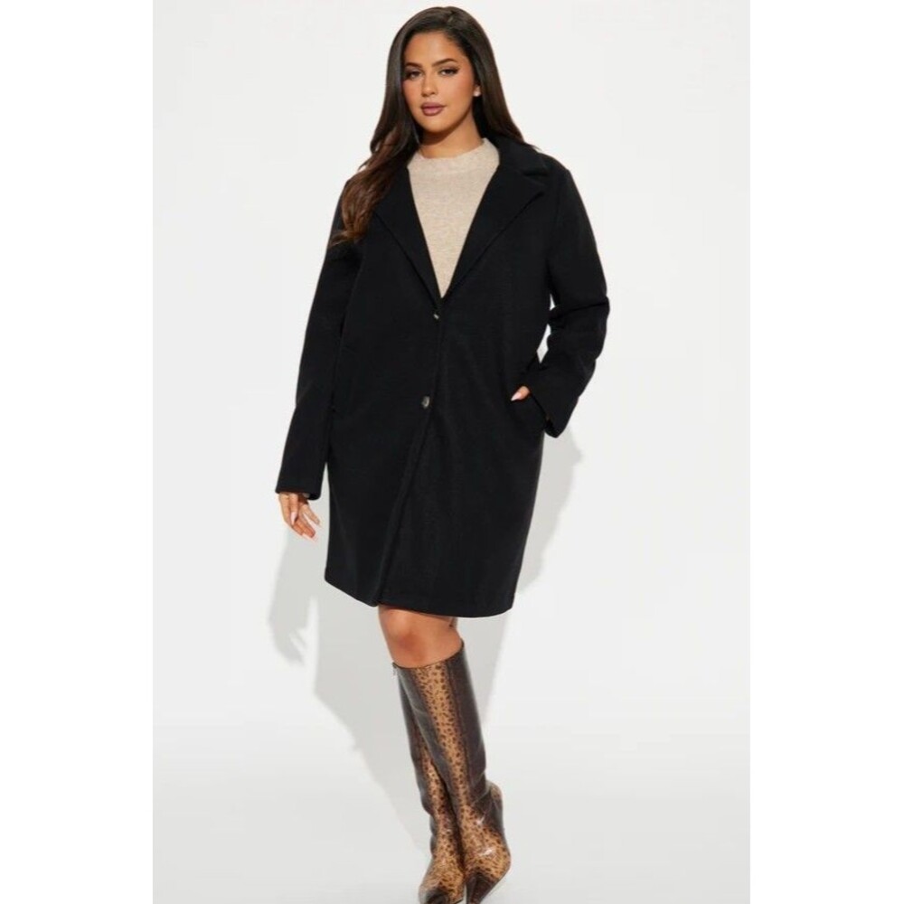 Womens Stylish Fashion Nova Hit The City Coat Mid Length Button Front Black